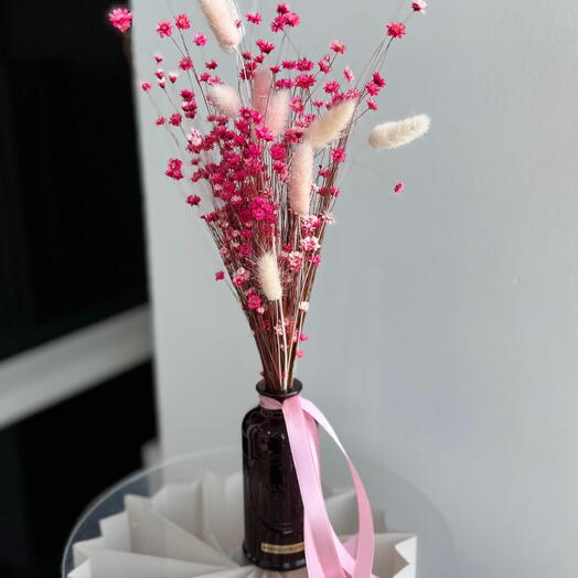 Композиция мини «pink» - сухоцветы в вазе