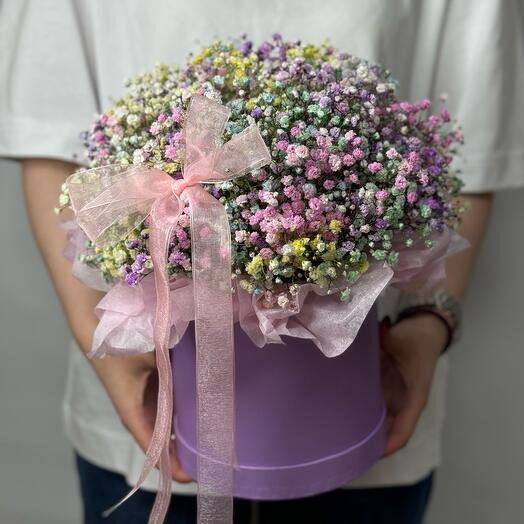 💗Нежная композиция в коробке с гипсофилой 7 шт