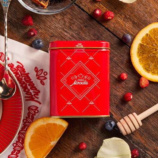 Чай Москва черный листовой с апельсином, земляникой, смородиной, 100 гр