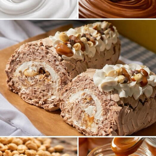 Меренговый рулет на торжество, праздник, день рождения.Вкус «Сникерс»