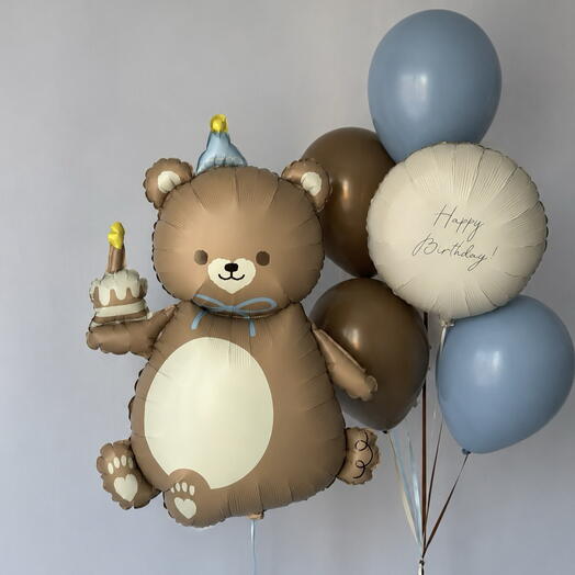 Набор шаров с мишкой «Happy Birthday»
