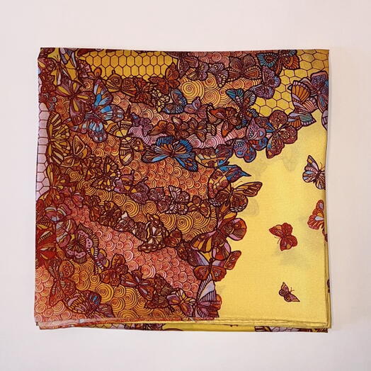 Платок шелк «Бабочки» желтый, Art. B-3