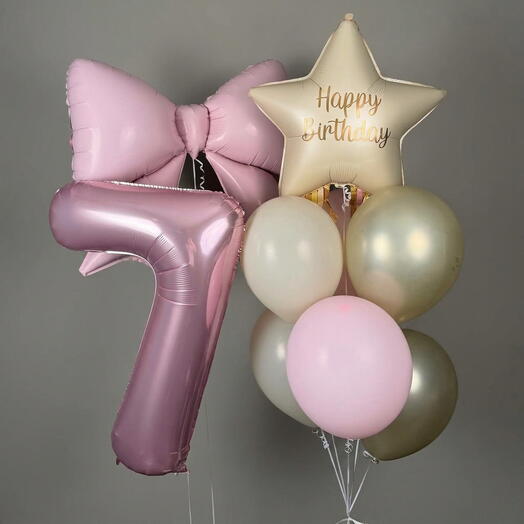 Сет шаров с цифрой, бантом и звездой «Happy birthday»
