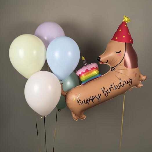 Сет нежных шаров с таксой «Happy birthday»