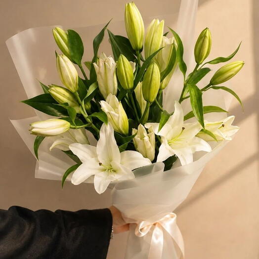 💐 Букет из 5 белых лилий / доставка сегодня