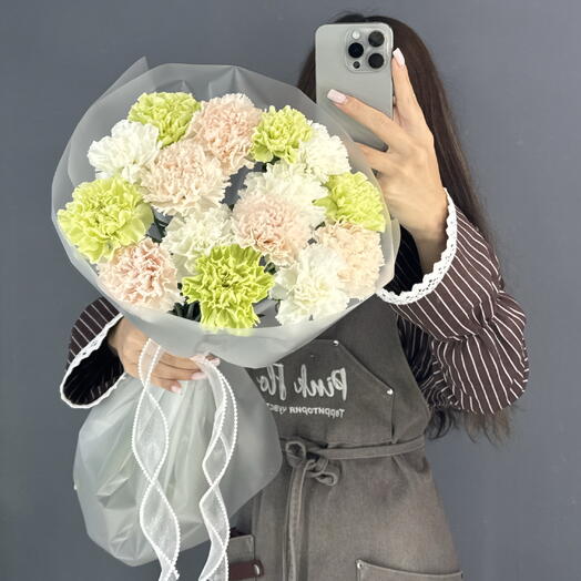 Монобукет💐 ДИАНТУС: бежевый, белый и мятный 15шт