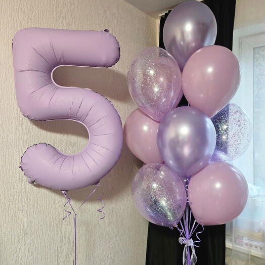 Сиреневые, лавандовые, пудровые шары на 5лет дочки, девочки, ребёнка- 14шаров