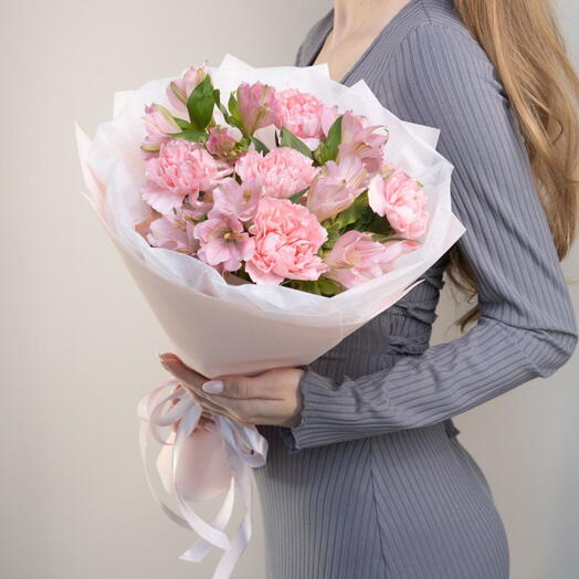 Clavel rosa con alstroemeria Mini ramo les fleur (B0020)