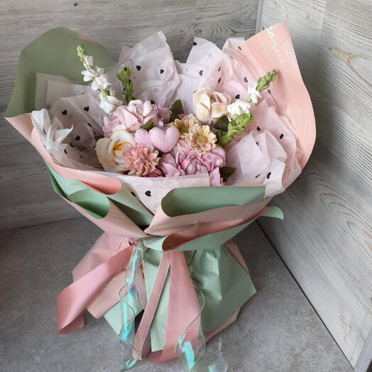 Съедобный букет из зефира на день учителя, букет с цветами из зефира