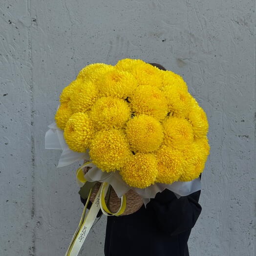Planter of yellow chrysanthemums L