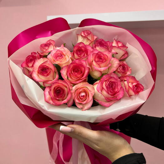 💗 Яркий акцент | 15 двухцветных роз Джумилия