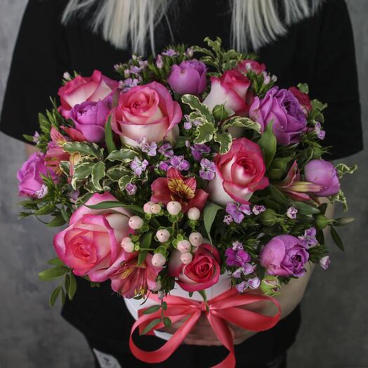 Caja de flores "sueños rosados"
