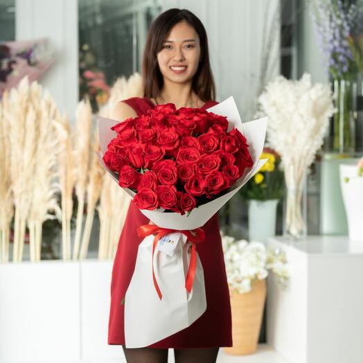 Букет из 51 красной голландской розы 50 см