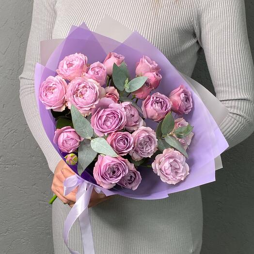Bouquet of peony-shaped with fragrant eucalyptus