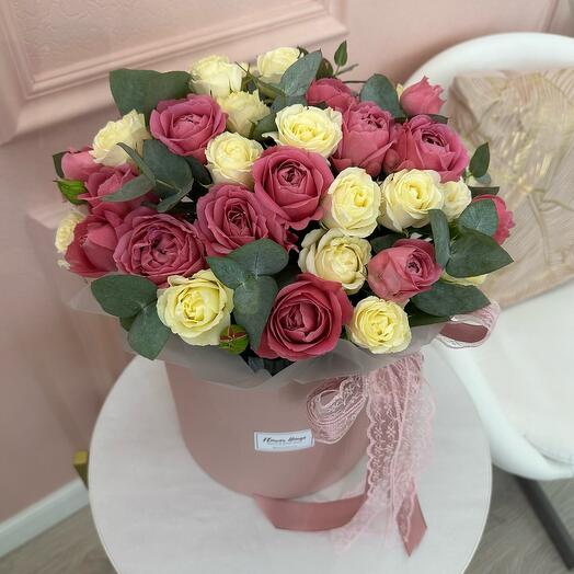 Flowers in a box , Peony - shaped roses