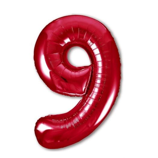 Шар-цифра "9" гелиевый, цвет красный     