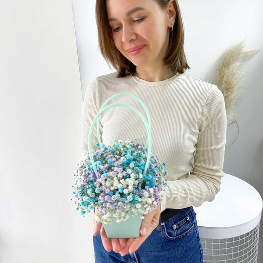 Цветы гипсофилы в мини сумочке