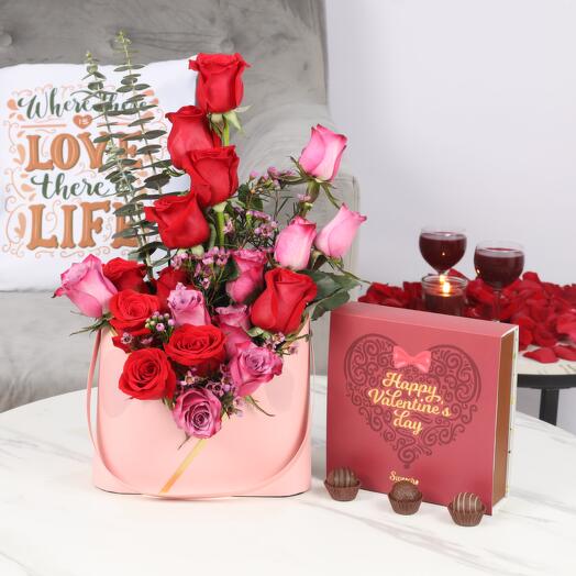 Elegance 19 Roses Box and Valentine Chocolates By Sweecho