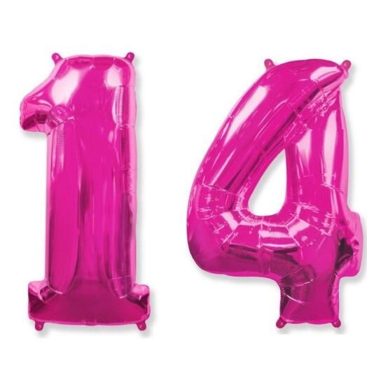 Гелиевые шары-цифры"14", цвет фуксия