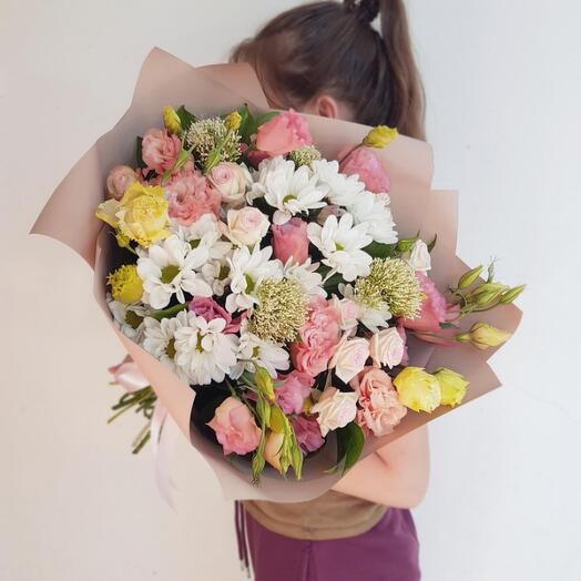 "Sonríe" eustoma, rosas y crisantemos