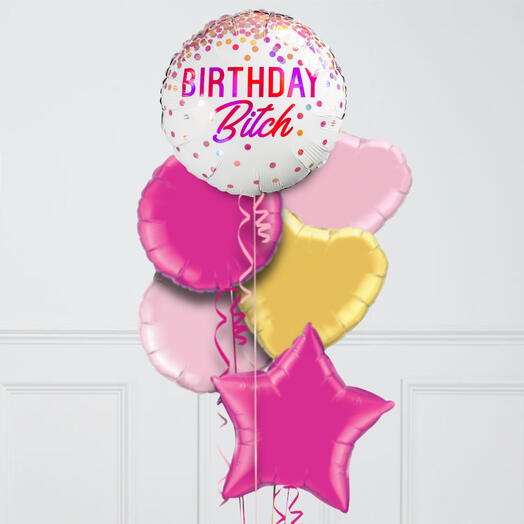 Birthday B*tch Foil Balloon Bouquet 6 Pcs