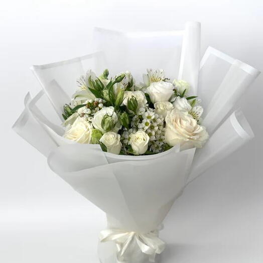 All White Roses and Alstroemerias Bouquet