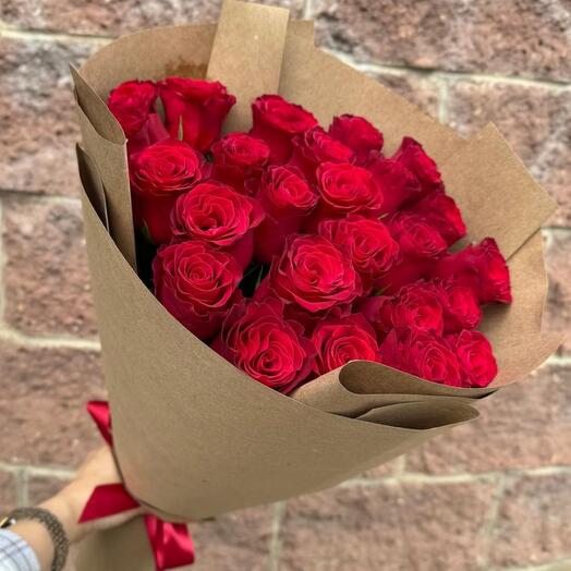 -20%АКЦИЯ🌹Моно букет| 25 красных кенийские розы|оформление| Цветы в Уфе