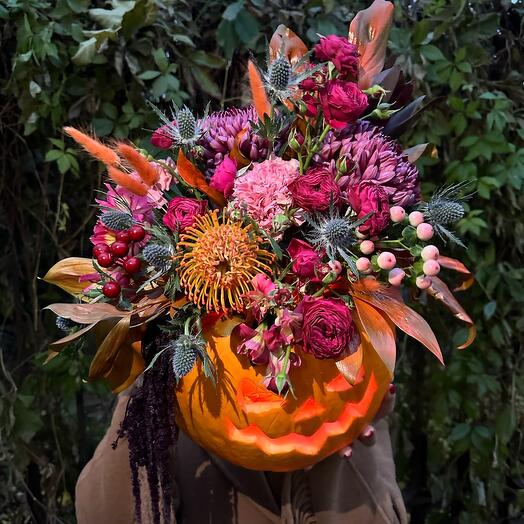 Композиция цветочная тыква «Веселый Джек»🎃🥀
