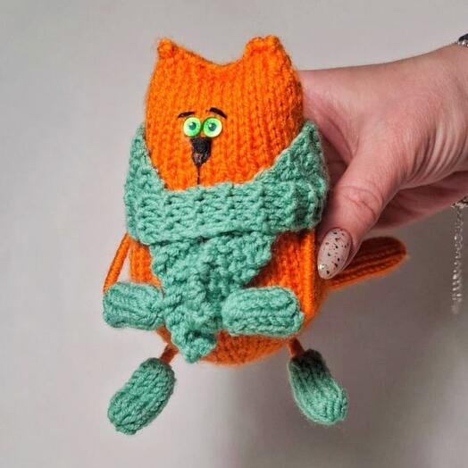 Сувенир-игрушка ручной работы ,,Кот пухляш рыжий, в шарфике