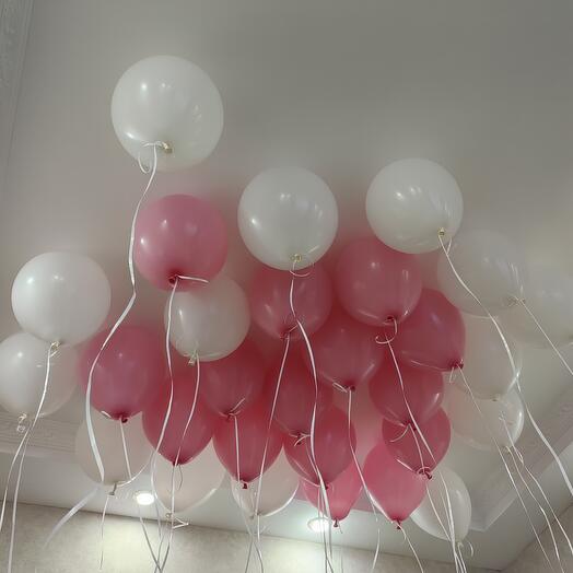 Гелиевые шары под потолок розовый и белый 30 шт