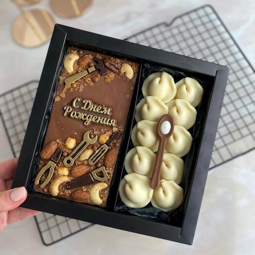 Конфеты. Шоколад для мужчины. Пельмени. Инструменты