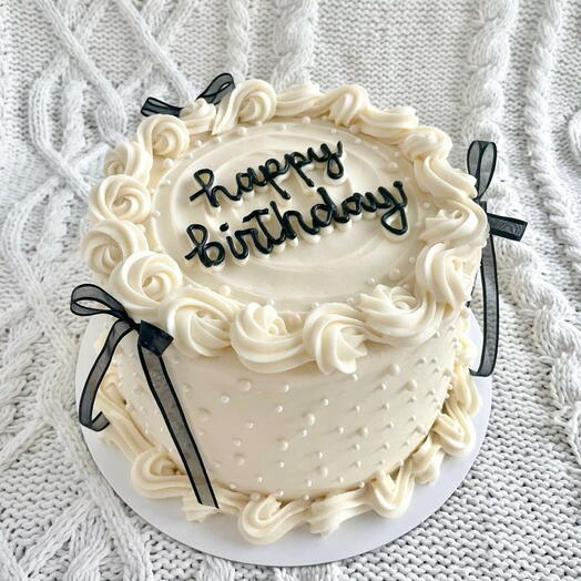 Elegant white bow and pearl cake- Birthday cake