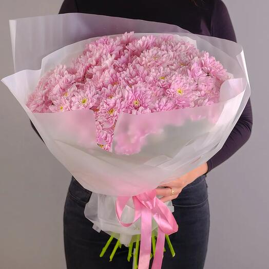 Букет из 15 розовых кустовых хризантем