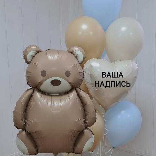 Сет из 10 шаров с мишкой Барни и сердцем