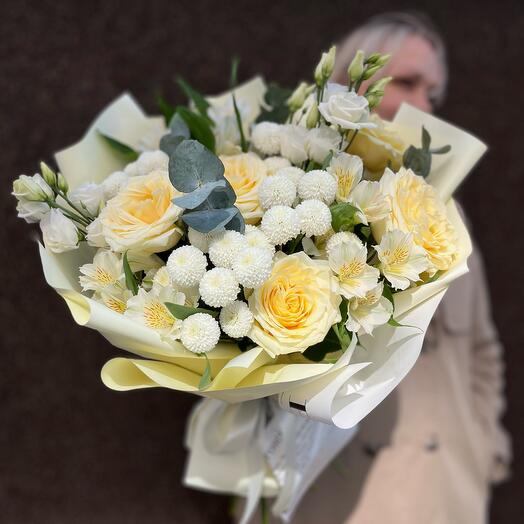 Место под солнцем 💛 | Пионовидные розы, хризантема кустовая, альстромерия и эустома