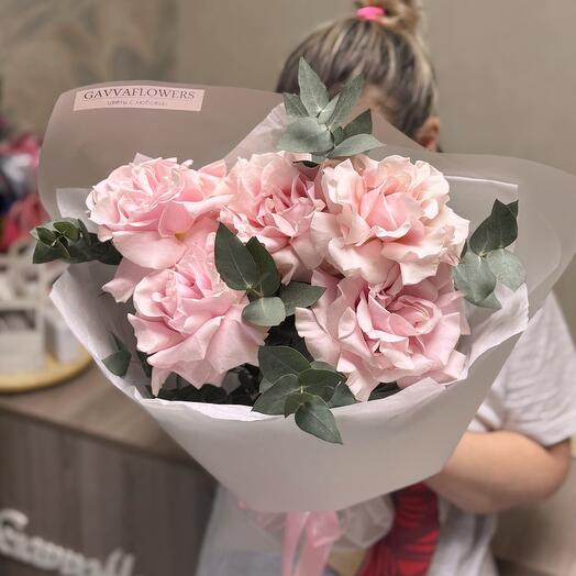 Delicate bouquet of French rose and eucalyptus