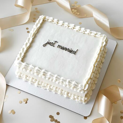 Свадебный торт «Just married» прямоугольный в стиле ламбет
