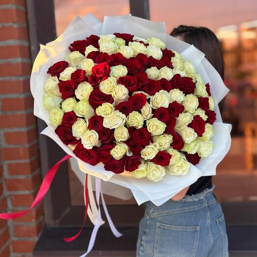 Букет «Дуо нежность и страсть» из 101 розы
