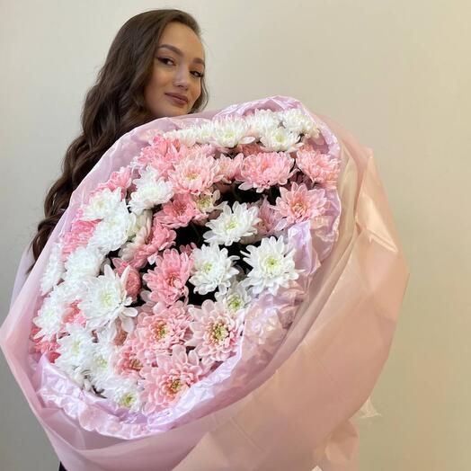 Монобукет хризантема / GRAND BOUQUETIO "РОЗОВЫЙ ЖЕМЧУГ"/ маме / подруге