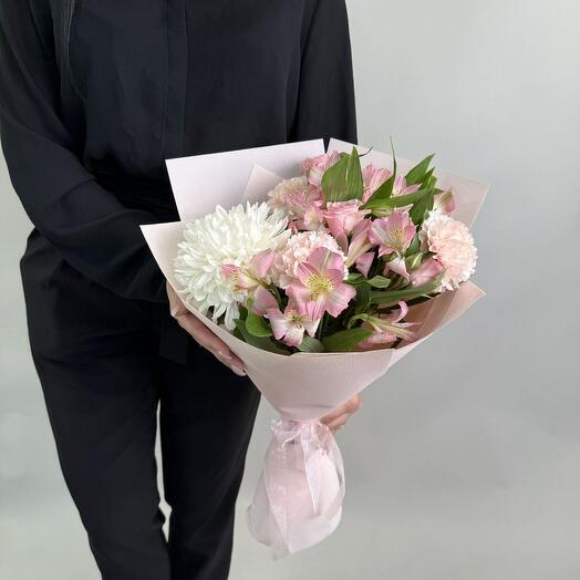 Хризантема с альстромерией и кустовыми розами букет les fleur (В0119)