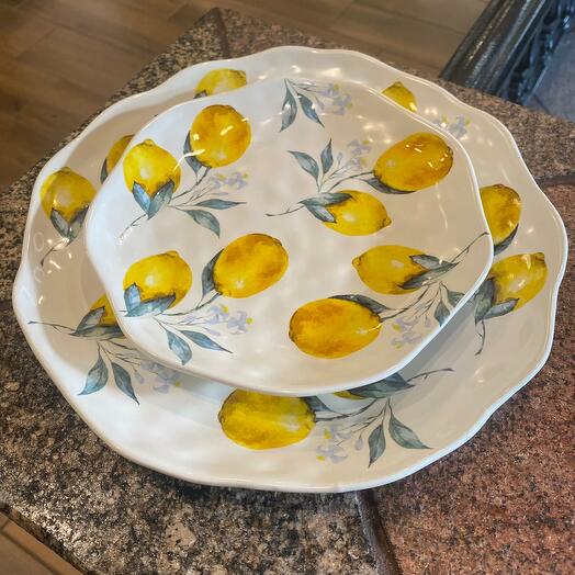 Набор тарелок Лимоны 2 шт керамика бело-жёлтый d=21/27 см