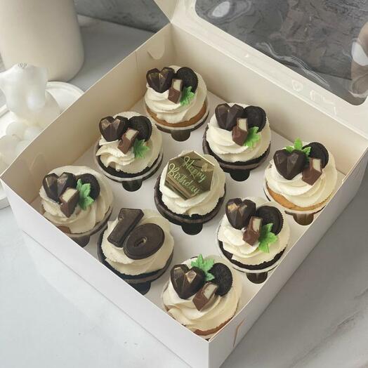 Juego de cupcakes de 9 piezas Happy Birthday
