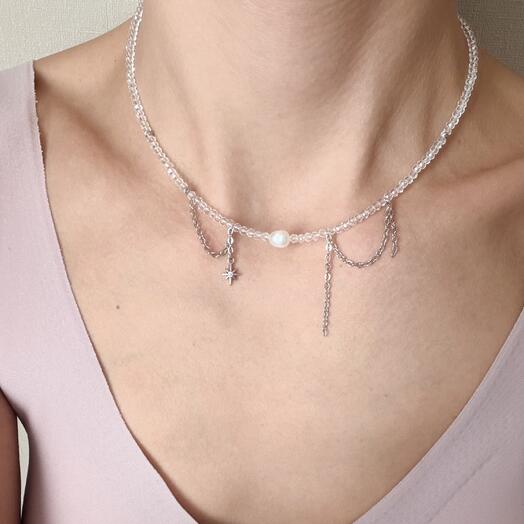 Подарочный набор: Колье с жемчужиной, подвеской (родий) и конфеты Rafaello