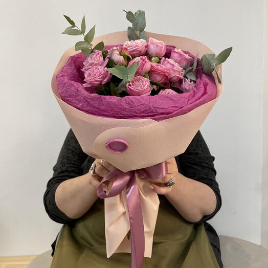 Монобукет, букет «Розовый элексир», Даниэль, Роза кустовая