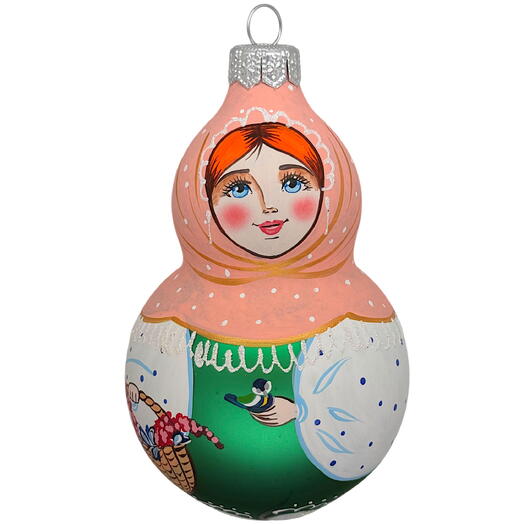 Ёлочная игрушка "Девочка с синичкой"  (Винтажный шар) в зелёном