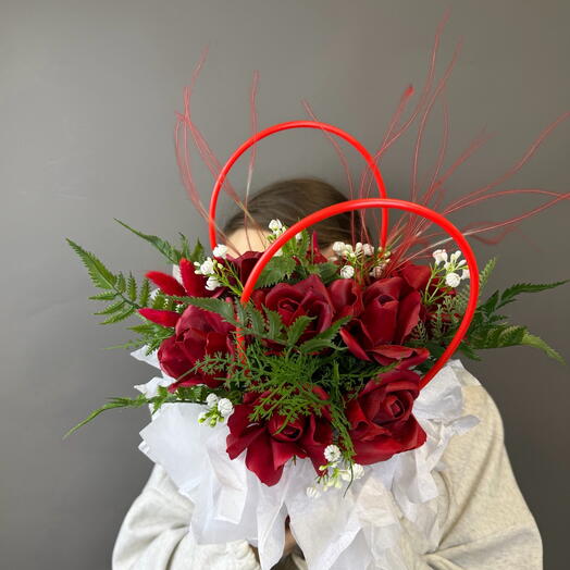 Композиция из мыльных роз «Пламя» 25