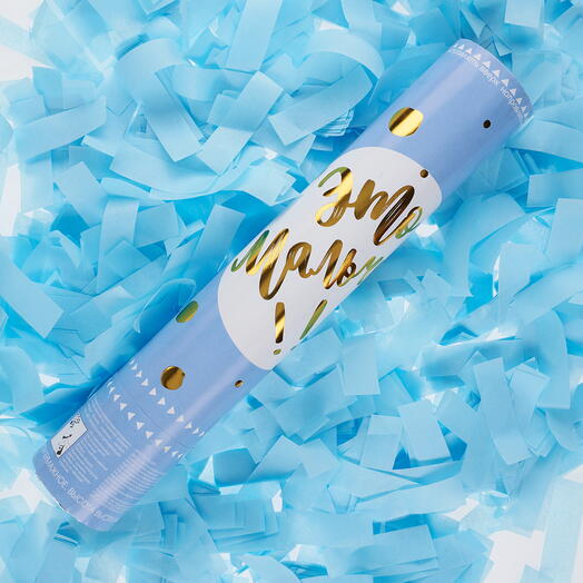 Пневмохлопушка (12/30 см), Гендер Пати, Круги фольга и тишью, Голубой/Золото, Металлик