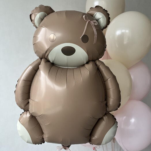 Связка воздушных шаров с мишкой