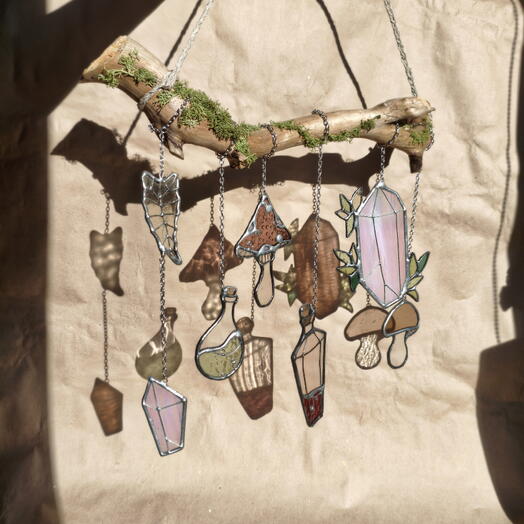 Декор подвеска на стену витраж мухомор кристалл