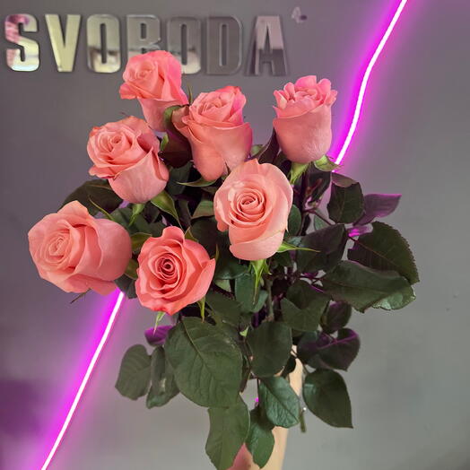 7 нежно-розовых роз